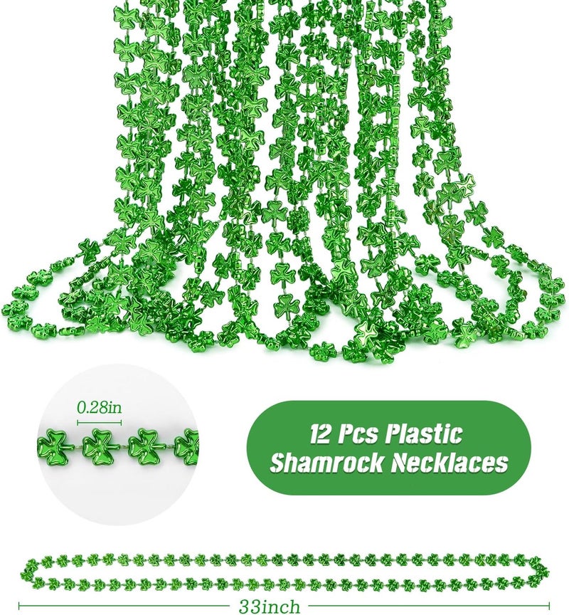 ZZYFGH 12 Pcs Shamrock Necklaces Bulk St Patricks Day Beads Necklace, Plastic Shamrock Necklaces Bulk, 33" 7mm Green Clover-Shaped Beads Necklace for St. Patrick's Day Party Favors Decorations Gift Supplies Women Me - Image 2